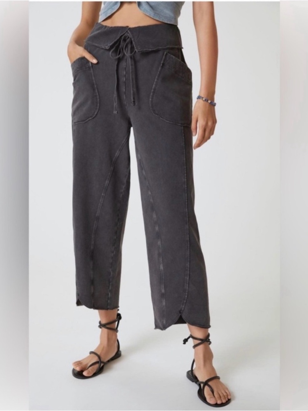 Daily Practice by Anthropologie Fold-over Waistband Pants gray XS